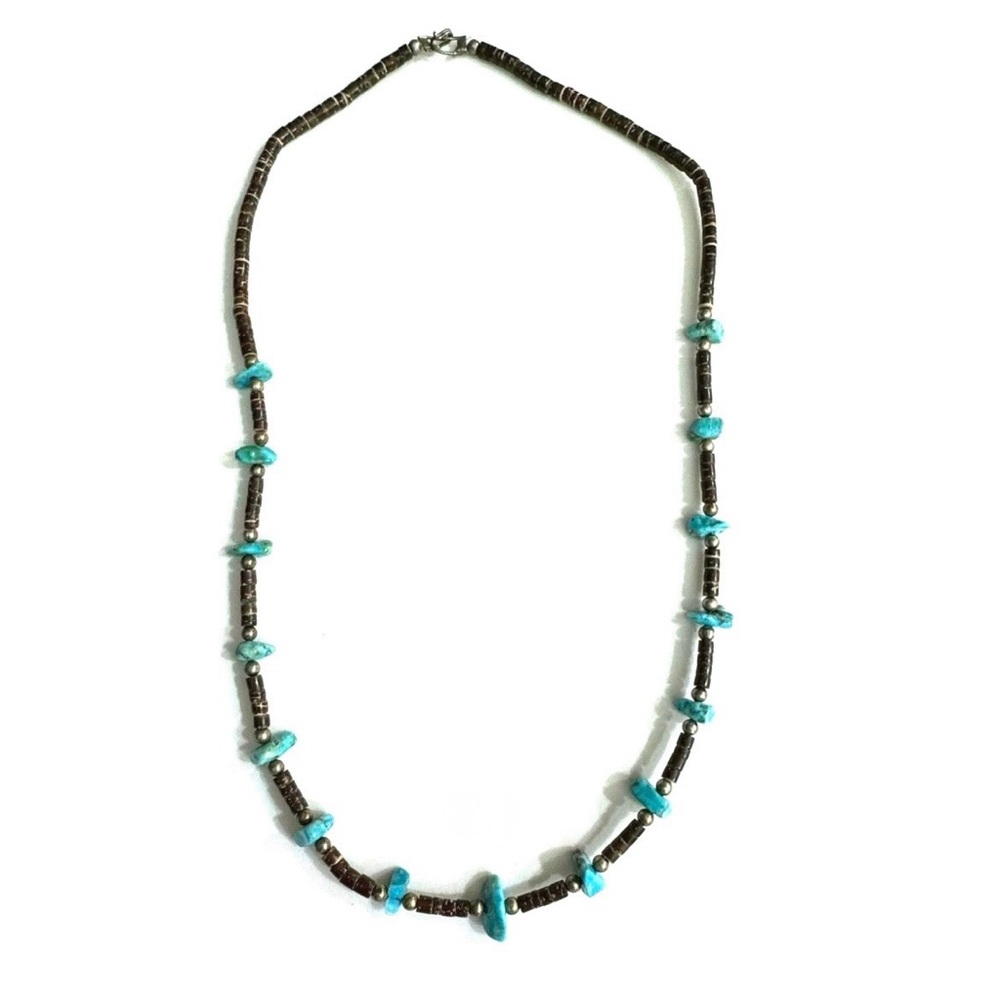Vintage Santo Domingo Royston Turquoise Nugget Sterling Heishi 22” 
Necklace